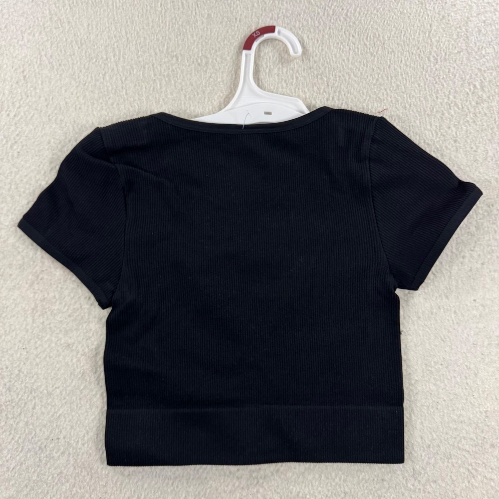 Wild Fable Crop Top Womens XS Black NEW Seamless Ribbed Square Neck Short Sleeve - Picture 2 of 7